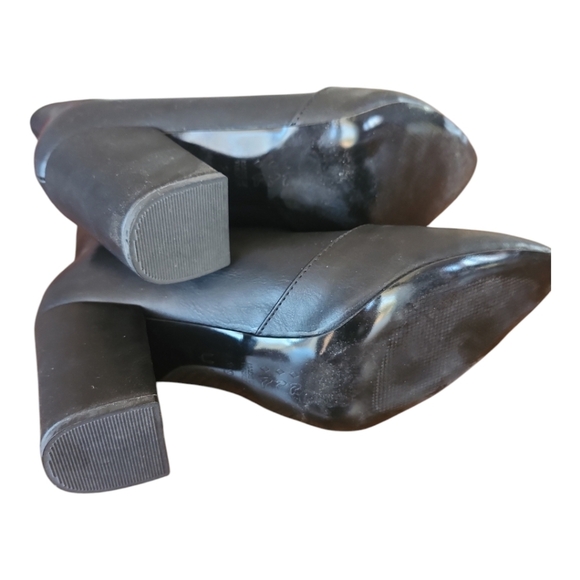 Black Zip Faux Leather Ankle Boot Black Pointed toe Block Heel 8 - Picture 4 of 9